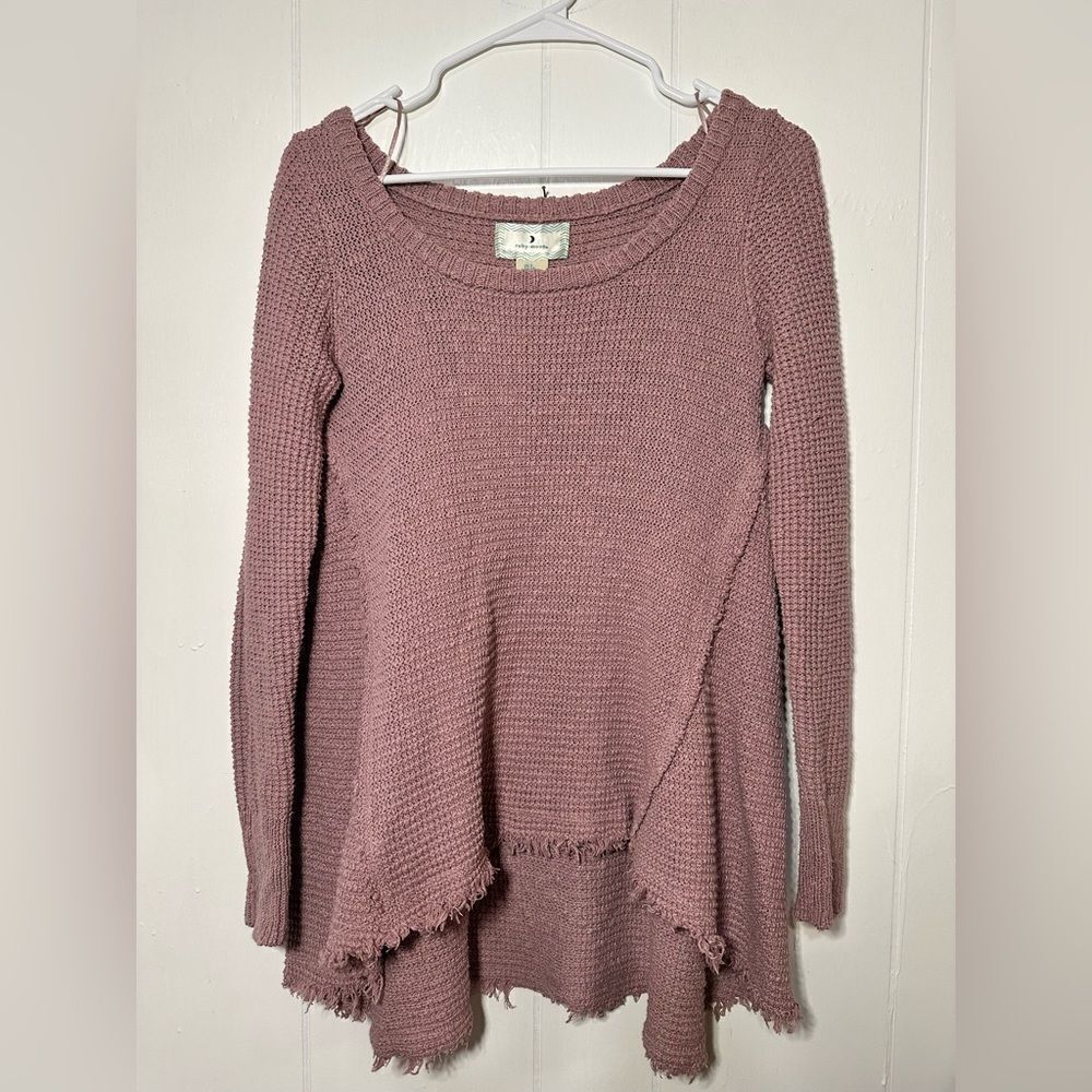 Anthropology Ruby Moon Boho Raw Hem 100% Cotton Distressed Sweater, Small